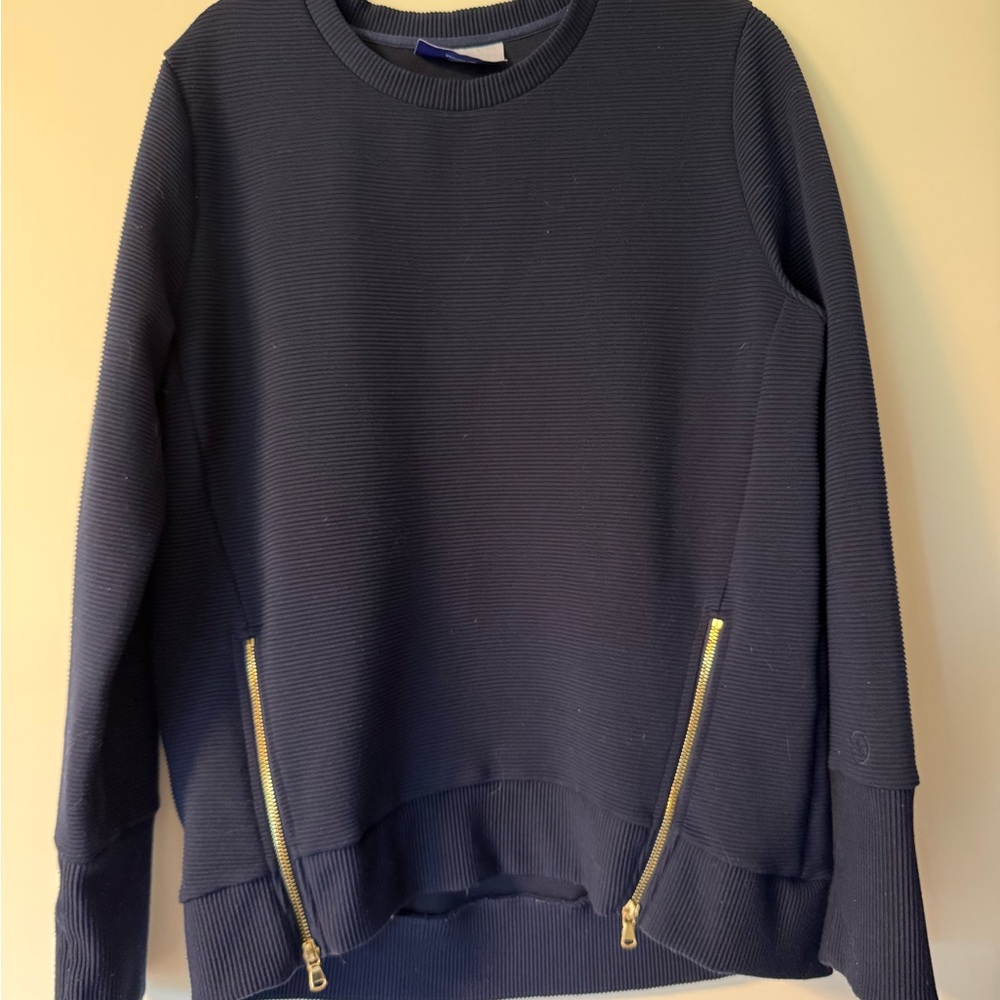 Addison Bay Active Rib Zip Everyday Crewneck Sweatshirt Navy Blue